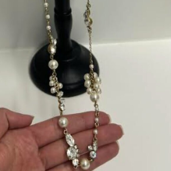 J.Crew Long Gold & Pearl Crystal Necklace - Picture 5 of 5